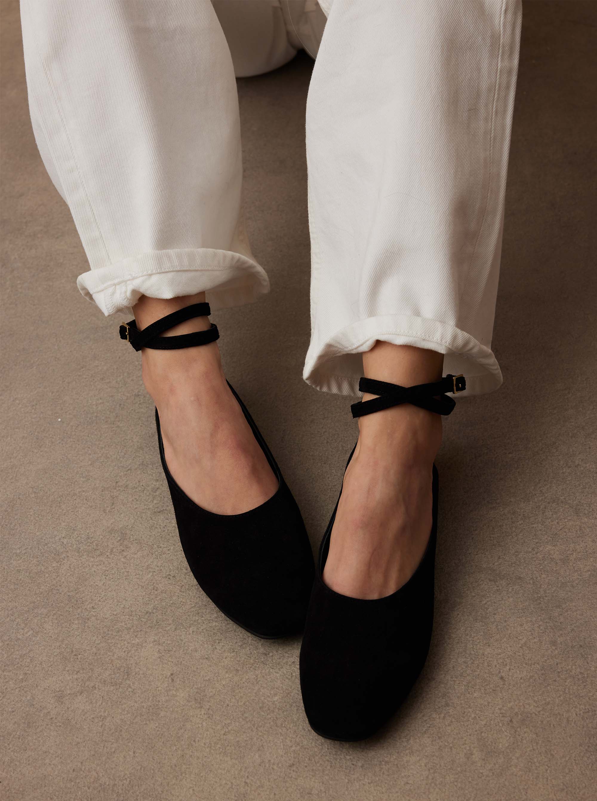 Manu Ballet Flats With Cross Over Ankle Strap Black Suede - Image 4